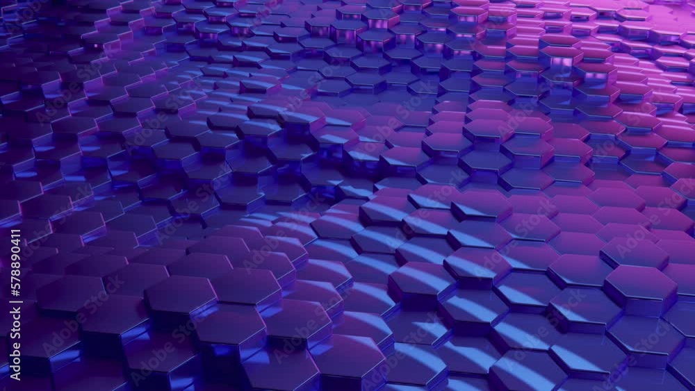Poster futuristic hexagons. 3d render. abstract pink blue hexagonal pattern. random motion. seamless loop