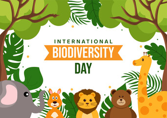 World Biodiversity Day on May 22 Illustration with Biological Diversity, Earth and Animal in Flat Cartoon Hand Drawn for Landing Page Templates