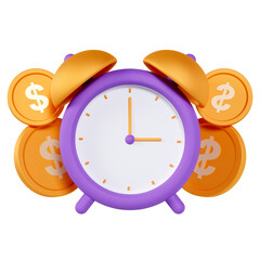3D Illustration of Alarm clock and Coin with dollar symbols, Concept of Trading, Financial and Business