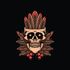 skull plant tattoo vector design