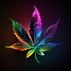 Fototapeta na wymiar colorful marijuana leaf for cbd hemp oil advertising, generative AI