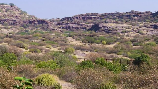 Mountainous Barren Landscape With Flat Sky At Evening From Flat Angle