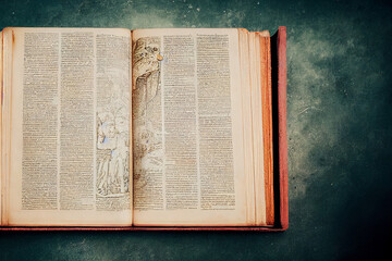 Obraz premium old yellowed book with old yellowed pages, generative AI