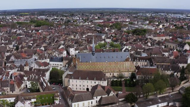 Glazed tile roof in France (4k 30p Drone)