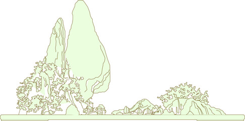 sketch vector illustration of ornamental bonsai plants in the house