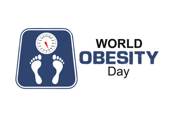 Let's control obesity with weight control. Motivational poster and banner with weighing machine and foot print. Healthy life style poster for fitness club and weight loss clinics. World obesity day.