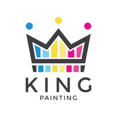 King paint vector logo design. Crown and paint brush icon.