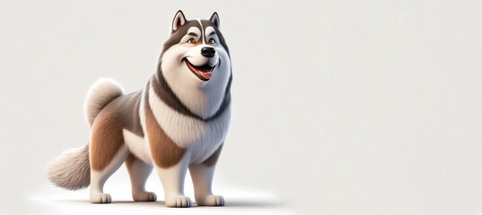 alaskan malamute dog cute illustration on white background. Generative Ai