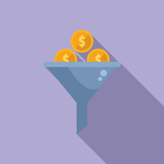 Invest funnel icon flat vector. Finance money. Bank stack