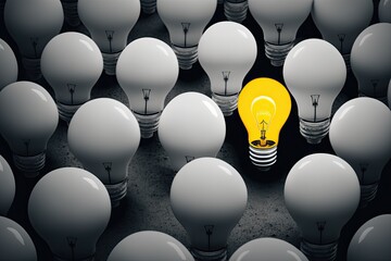The yellow bulb is clearly visible above the white one. notion of visionary leadership and exceptional thought, carefully chosen smart ideas, creative energy, and motivation. copy illustration