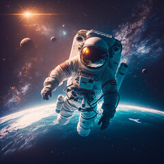 Astronauta vagando no espaço - obrazy, fototapety, plakaty