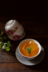 sweet yellow kolang kaling jelly in a ceramic bowl
