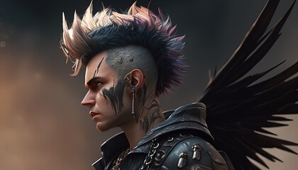 fallen angel with a rebellious digital art illustration, Generative AI