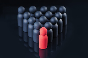 Leadership with wooden people figure or Team of working business. Brainstorming concept.