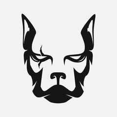 Dog angry logo. Simple negative space vector design. Isolated with soft background.