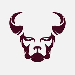 Dog demon evil logo. Simple negative space vector design. Isolated with soft background.