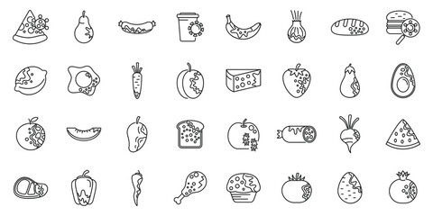 Food contamination icons set outline vector. Touch virus. Spoiled touch - obrazy, fototapety, plakaty