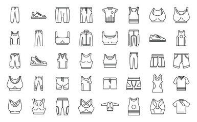 Workout fashion icons set outline vector. Athlete body. Wear sport