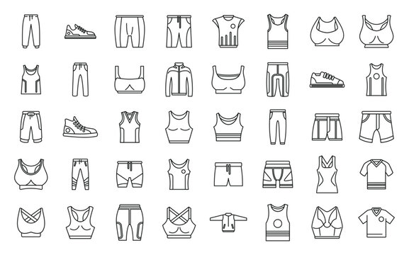 Workout fashion icons set outline vector. Athlete body. Wear sport