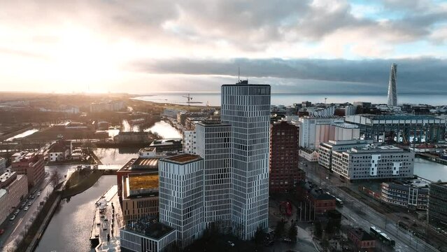 Drone footage of Malmo, Sweden