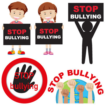 Stop Bullying Cartoon Icons Set