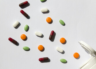 medicine cabinet and pills isolated white background.