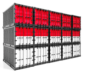  The concept of  Monaco export-import, container transporting and national delivery of goods. The transporting container with the national flag of Monaco, view front