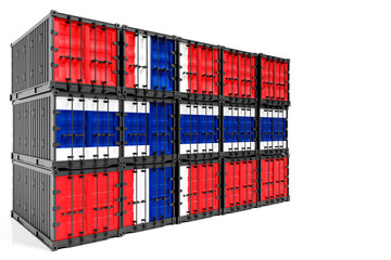 Obraz premium The concept of Norway export-import, container transporting and national delivery of goods. The transporting container with the national flag of Norway, view front