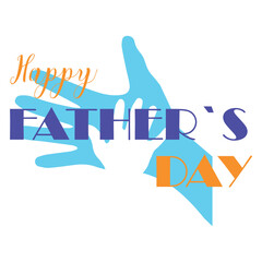 Greeting card for Father's Day with hands of man and his child on white background