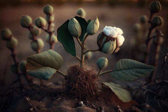 In a rural area, young cotton plants are just getting started. Generative AI