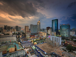 Fototapeta na wymiar The night scene in District 1, Downtown Ho Chi Minh City, Vietnam.
