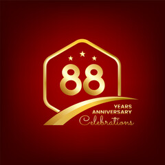 Obraz premium 88 years anniversary inside of gold hexagon and curve with red backgrounds