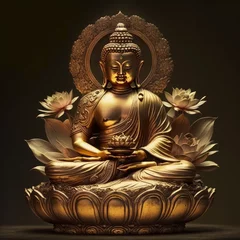 Foto auf Acrylglas buddha gold statue sitting on lotus, generative AI © Kien