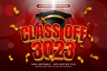class off 2023 3d text effect and editable text effect with graduation toga hat illustration - obrazy, fototapety, plakaty