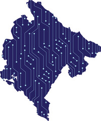 Map of Montenegro, network line,dot and structure on dark background with Map Montenegro, Circuit board. Vector illustration. Eps 10