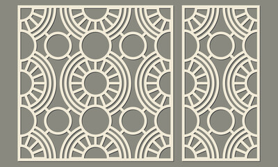 Abstract geometric pattern of round shape and lines. Laser cutting of a decorative panel. Template for cutting plywood, wood, paper, cardboard and metal.