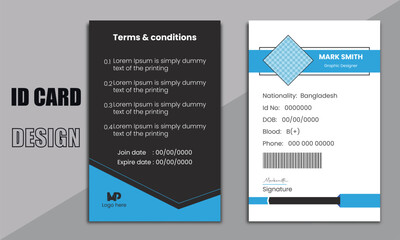 Modern Identity Card Abstract Geometric Blue & black shapes, a part of business stationary set 