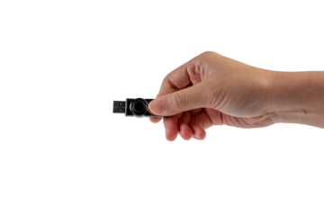 Flash drive in hand isolated on transparent background