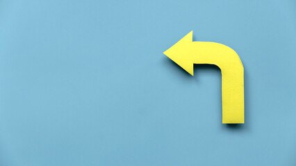Yellow arrow pathway sign. Future life with direction or obsctacle reroute symbol. Business success...