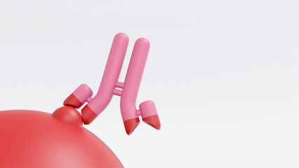 3D illustration. Close up binding between antibody and antigen isolated on white background. Variable region of antibody captures epitope of antigen.