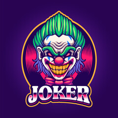 Scary face joker mascot gaming logo design