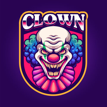 Scary face clown mascot gaming logo design