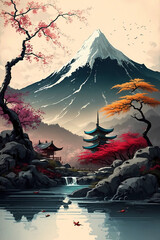 Discovering the Beauty of Japanese Landscape Art: Explore the Majestic Nature and Culture through Paintings | AI Generative