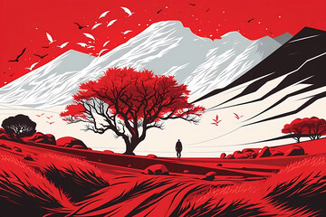 Stunning Red and White Minimalistic Landscape Vector Art | AI Generative