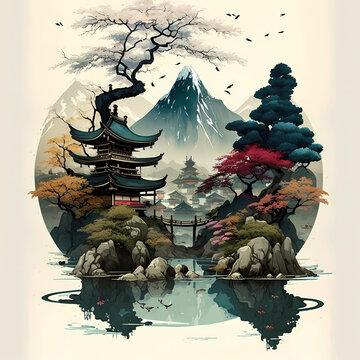 Discovering the Beauty of Japanese Landscape Art: Explore the Majestic Nature and Culture through Paintings | AI Generative