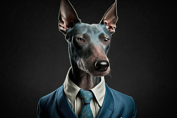 Portrait of a Xoloitzcuintli dog in a business suit