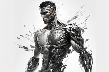 Fototapeta na wymiar Cyborg man image with white background. Generative AI