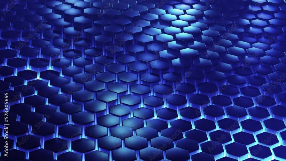 Poster hexagon background. 3d render. abstract blue hexagonal pattern. random motion. seamless loop