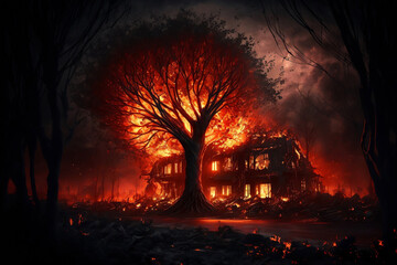 earth damage, Burning globe earth, generative ai