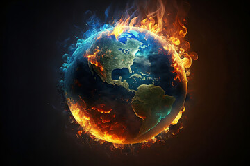 Obraz na płótnie Canvas earth damage, Burning globe earth, generative ai